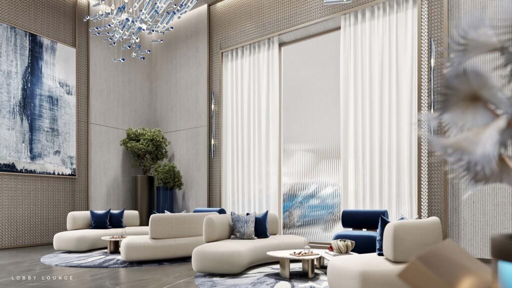 Inara by Imtiaz Dubai South luxury living room interior with modern seating and large windows