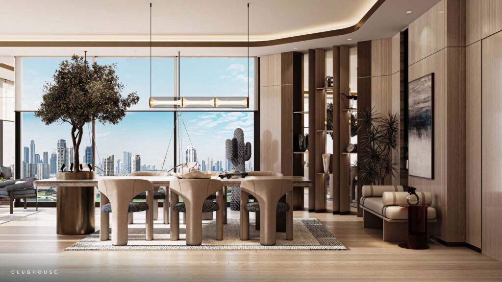 Inara by Imtiaz Dubai South modern living room interior with skyline view