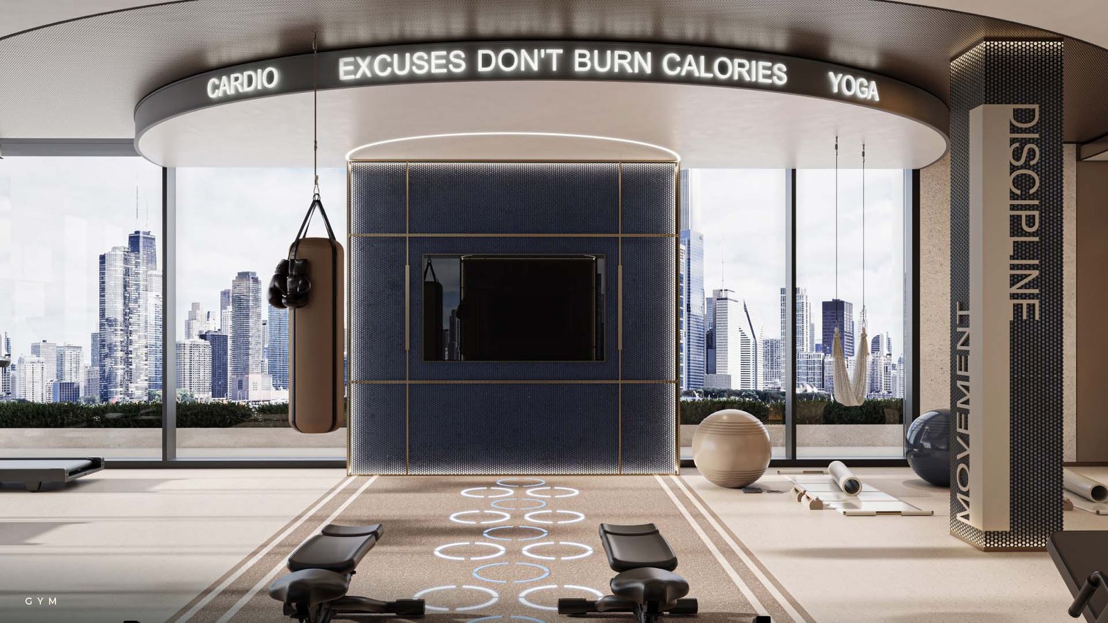 Inara Residences Dubai South Imtiaz gym interior with modern fitness equipment